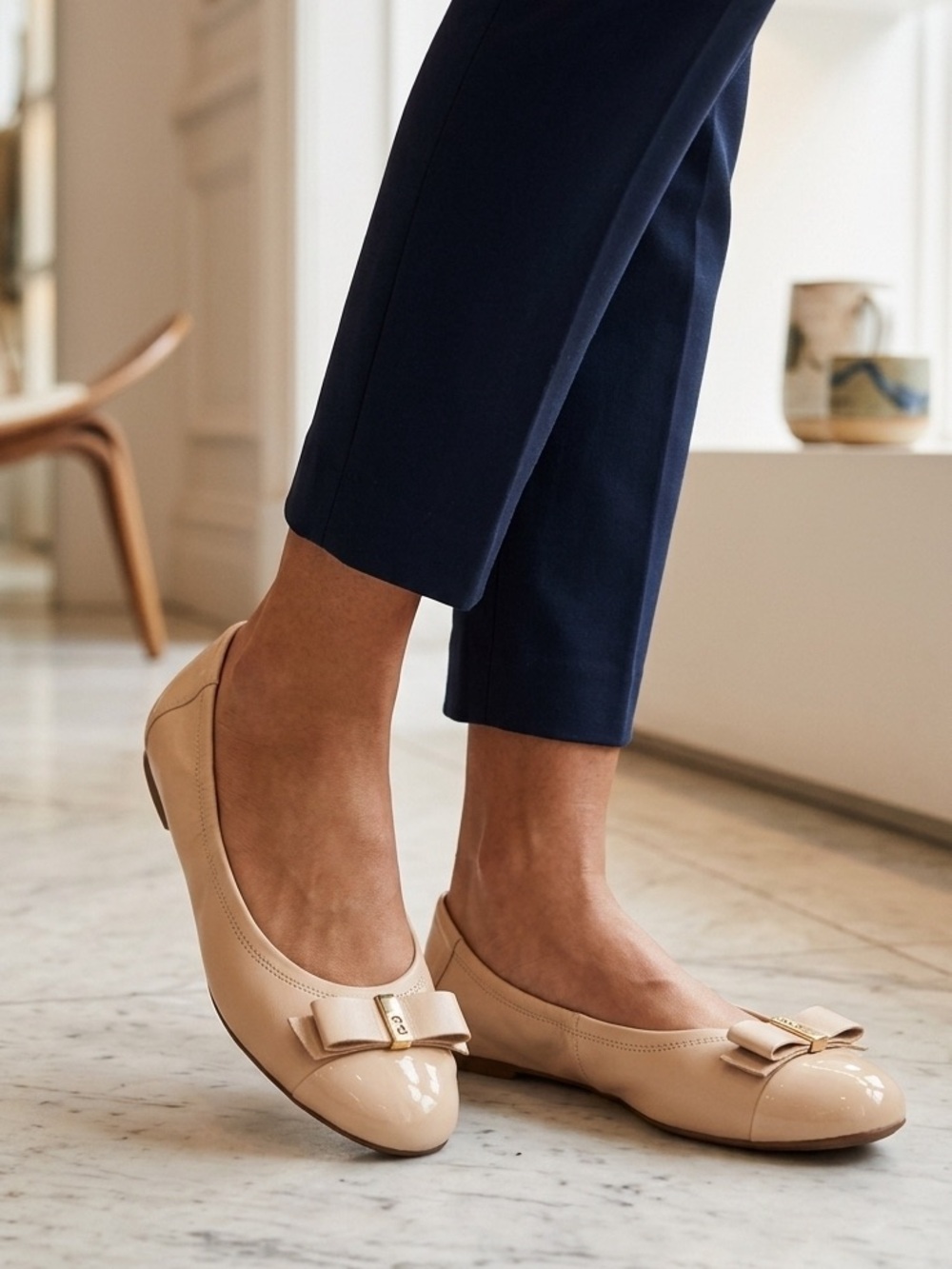 Cole Haan Classic Tali Bow Ballet Flats Nude Patent Cap Toe Women’s Sz 7B NWOB